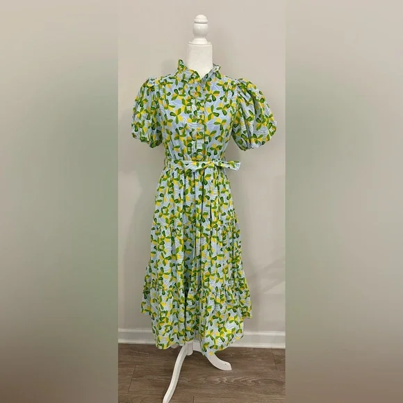 Floral Green and Blue Women's Dress - Picture 1 of 3